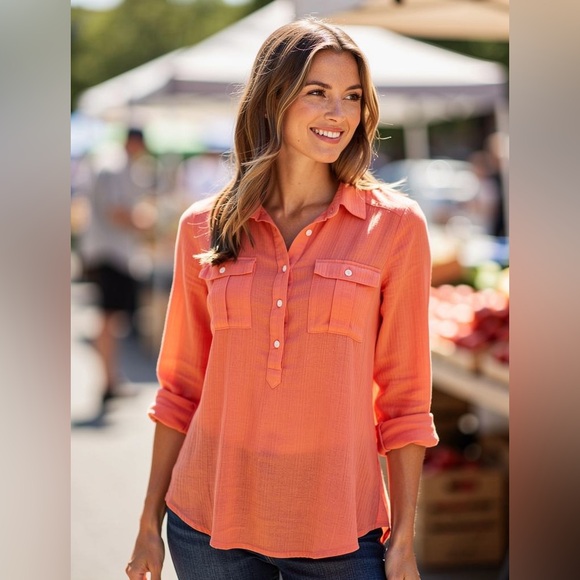 Madewell Tops - Madewell Coral Utility Button-Up Shirt 100% Cotton XS